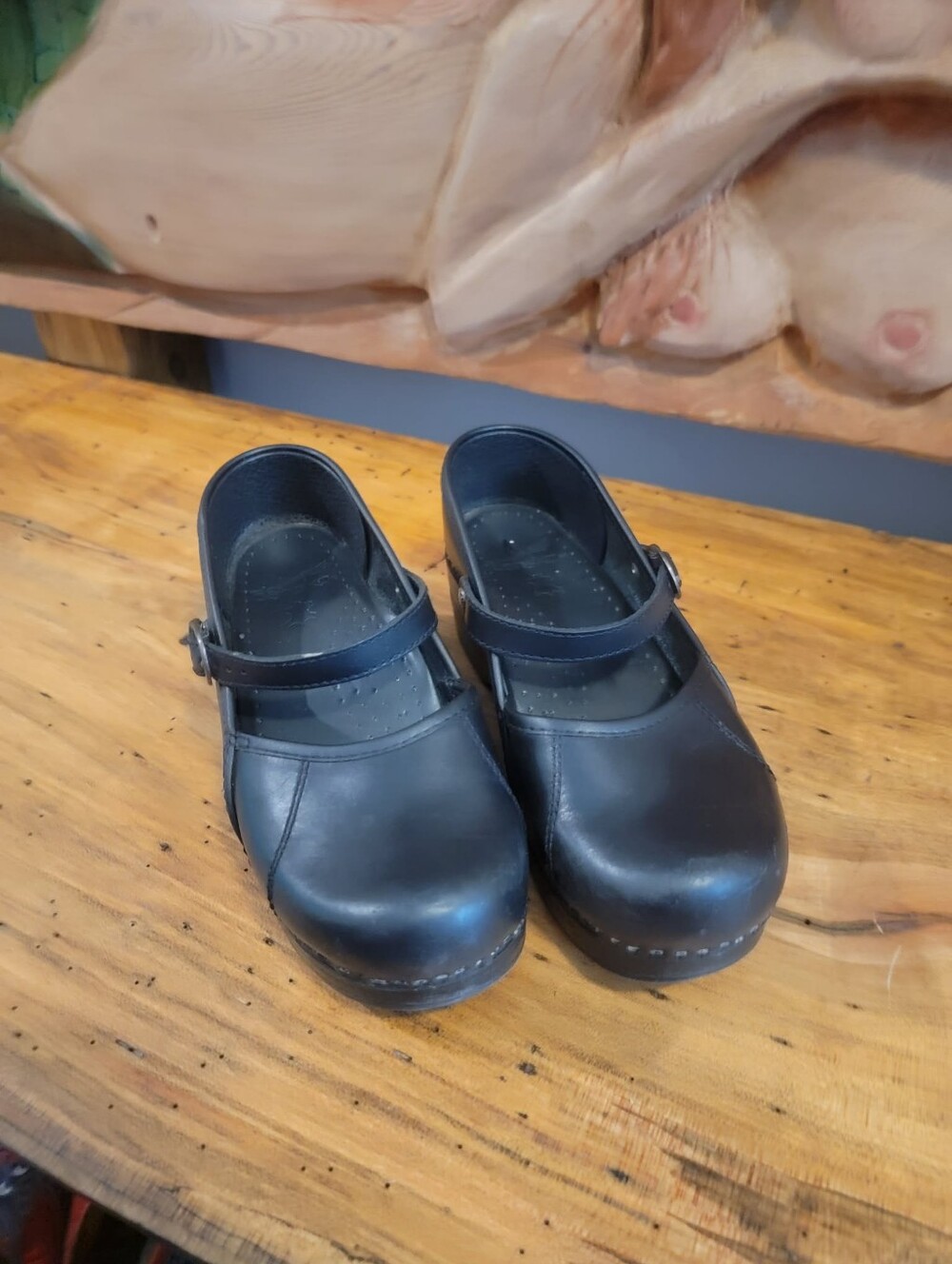 Dansko Sz 36/5.5 "Marcelle" Black Leather Mary Jane Clogs-Minimal Wear